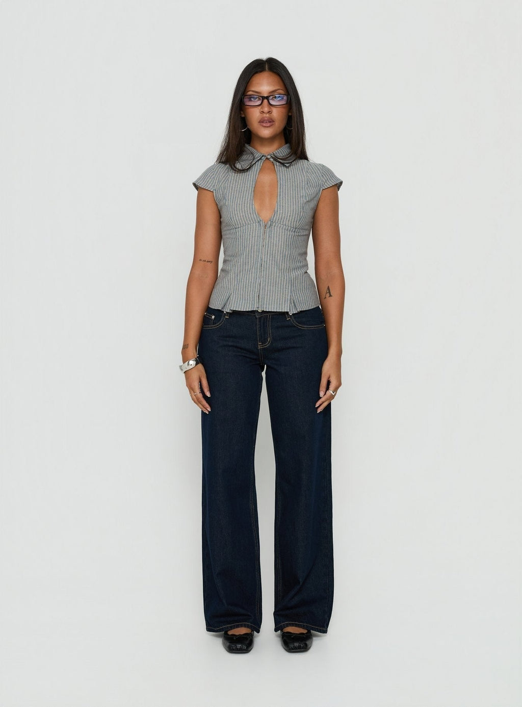 Yalanda Cut Out Collared Top Multi Stripe