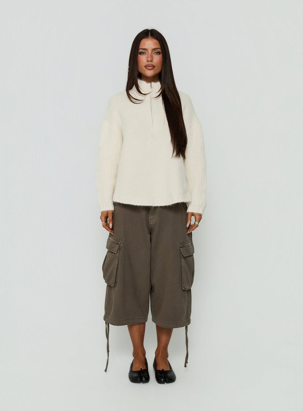 Klarina Rib Knit Quarter Zip Jumper Cream