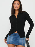 Rarity Collared Long Sleeve Top Black