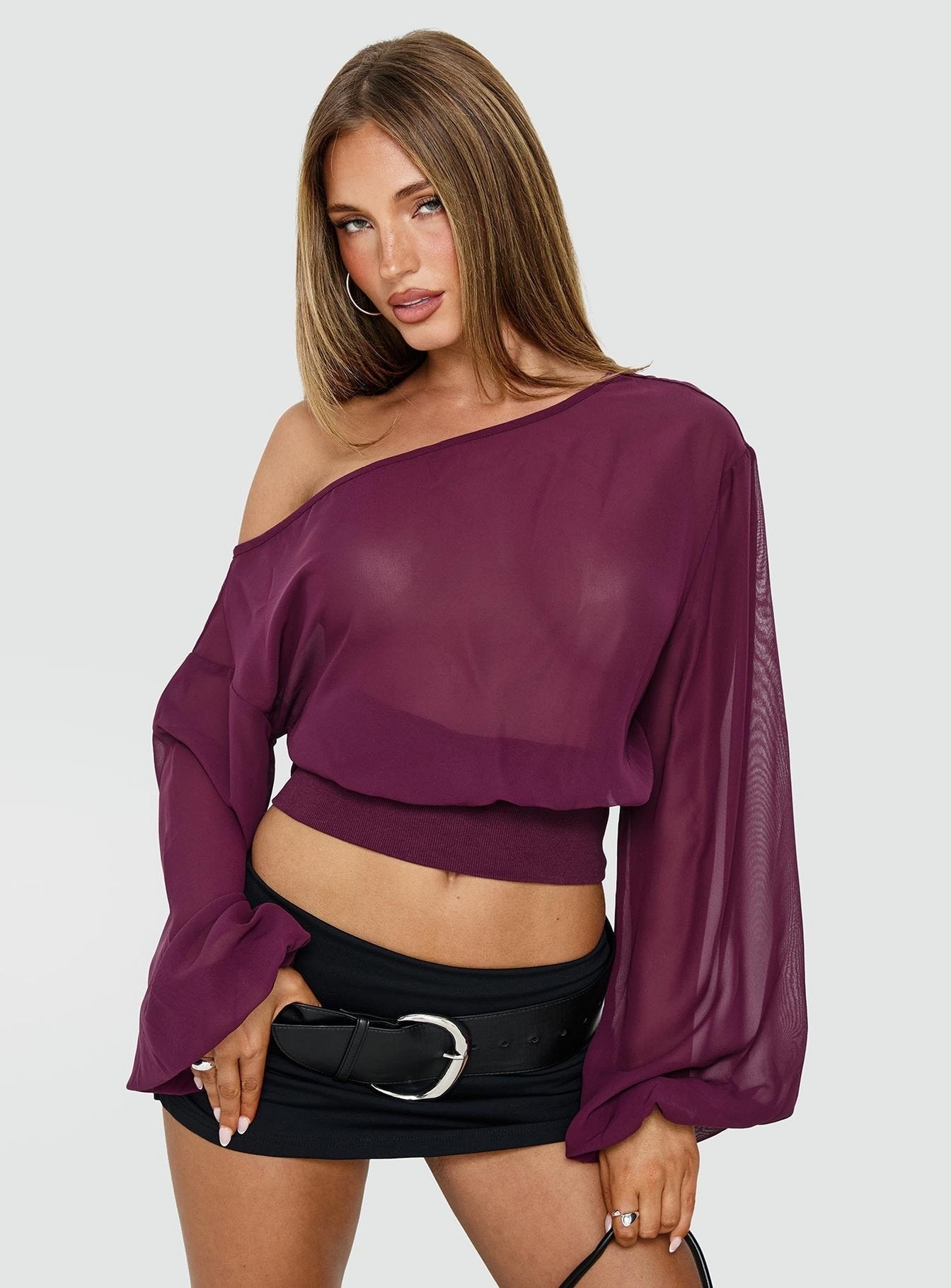 Idalina Slouchy Chiffon Blouse Plum