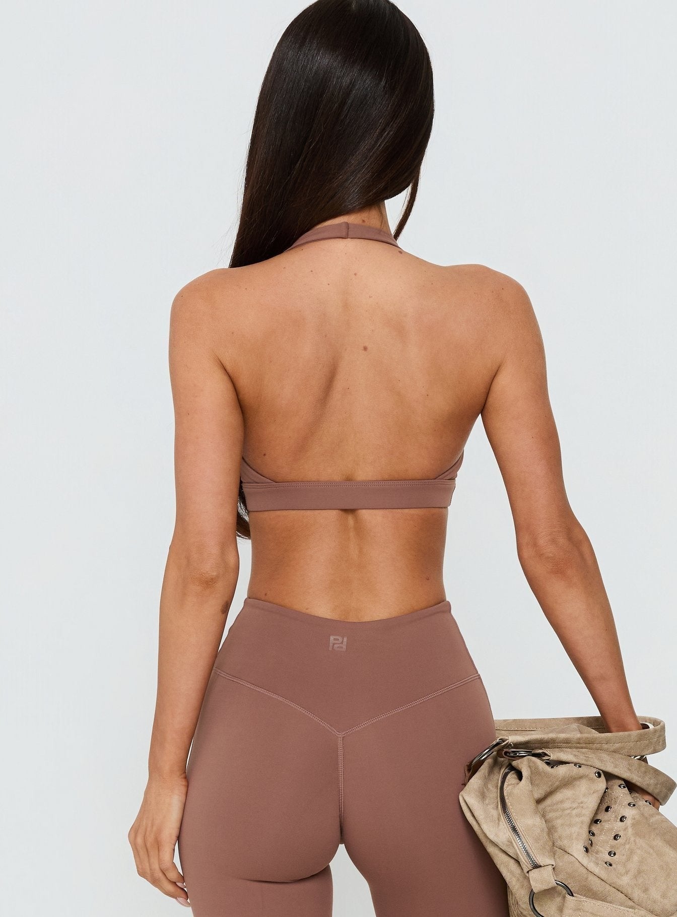 In Motion Active Plunge Halter Crop Top Clay