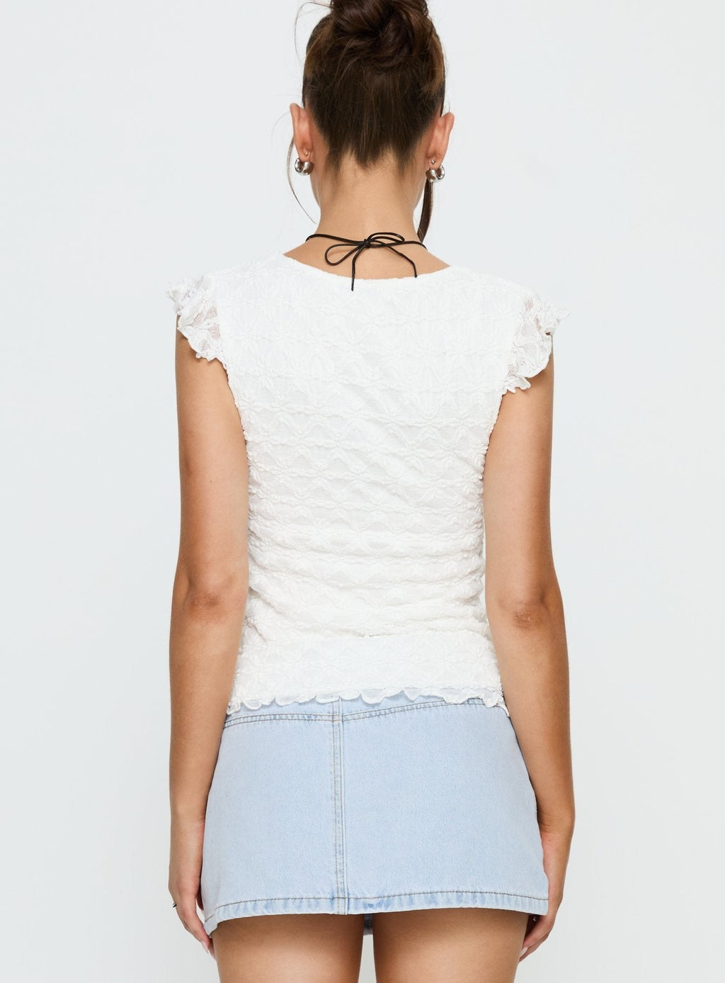 Kelie Textured Plunge Neck Top White