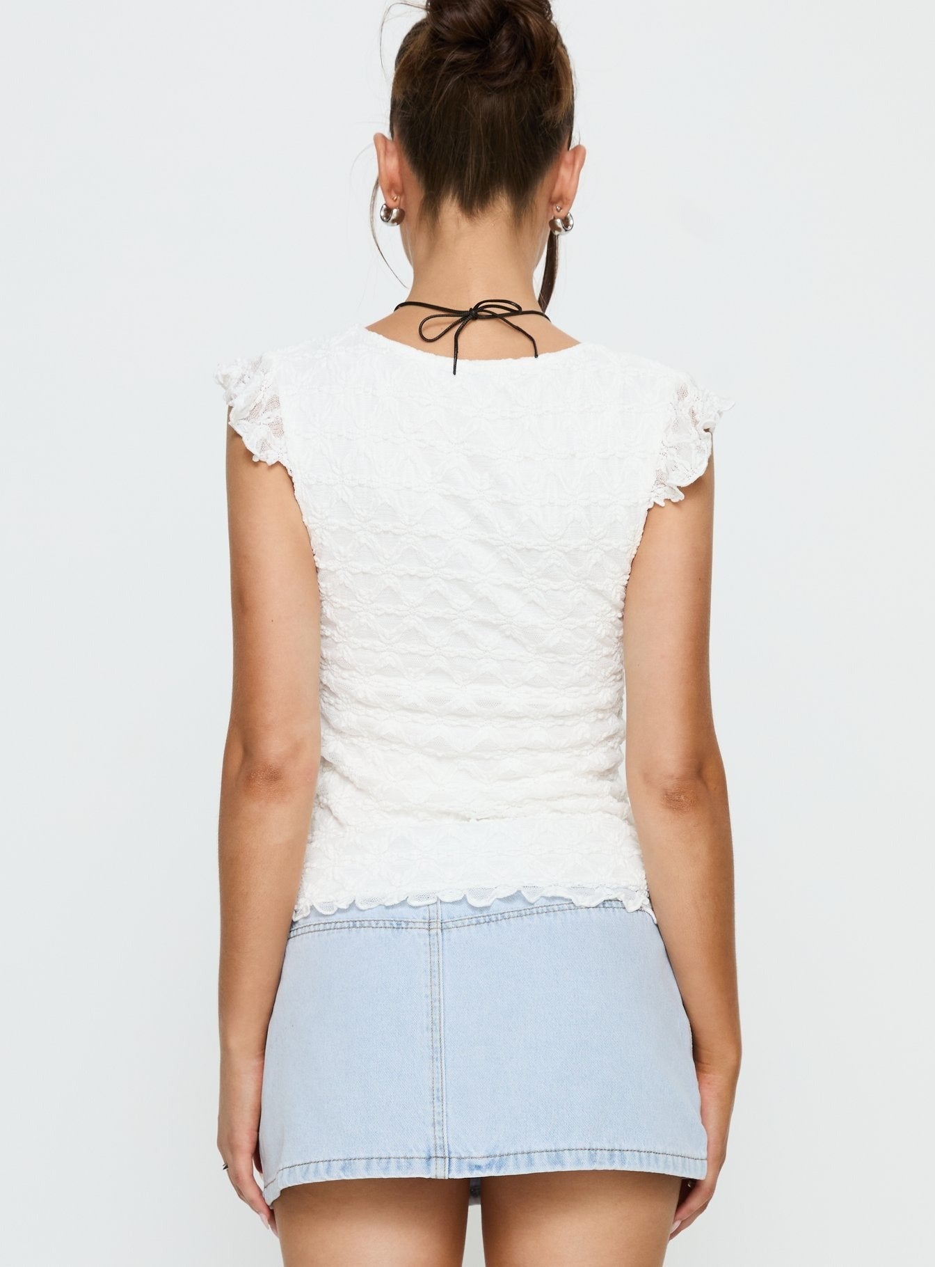 Kelie Textured Plunge Neck Top White
