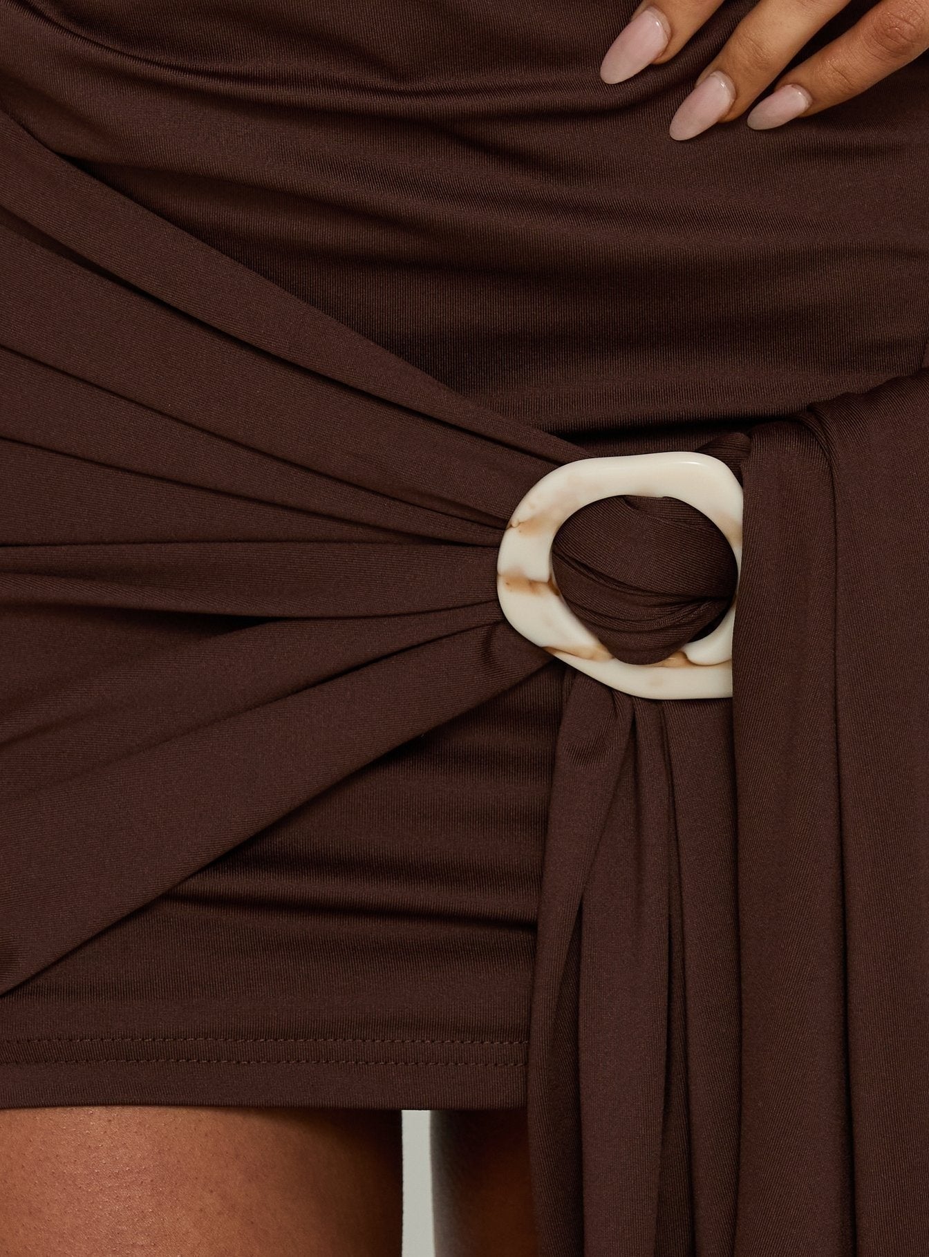 Elvara Ruched Scarf Mini Dress Chocolate