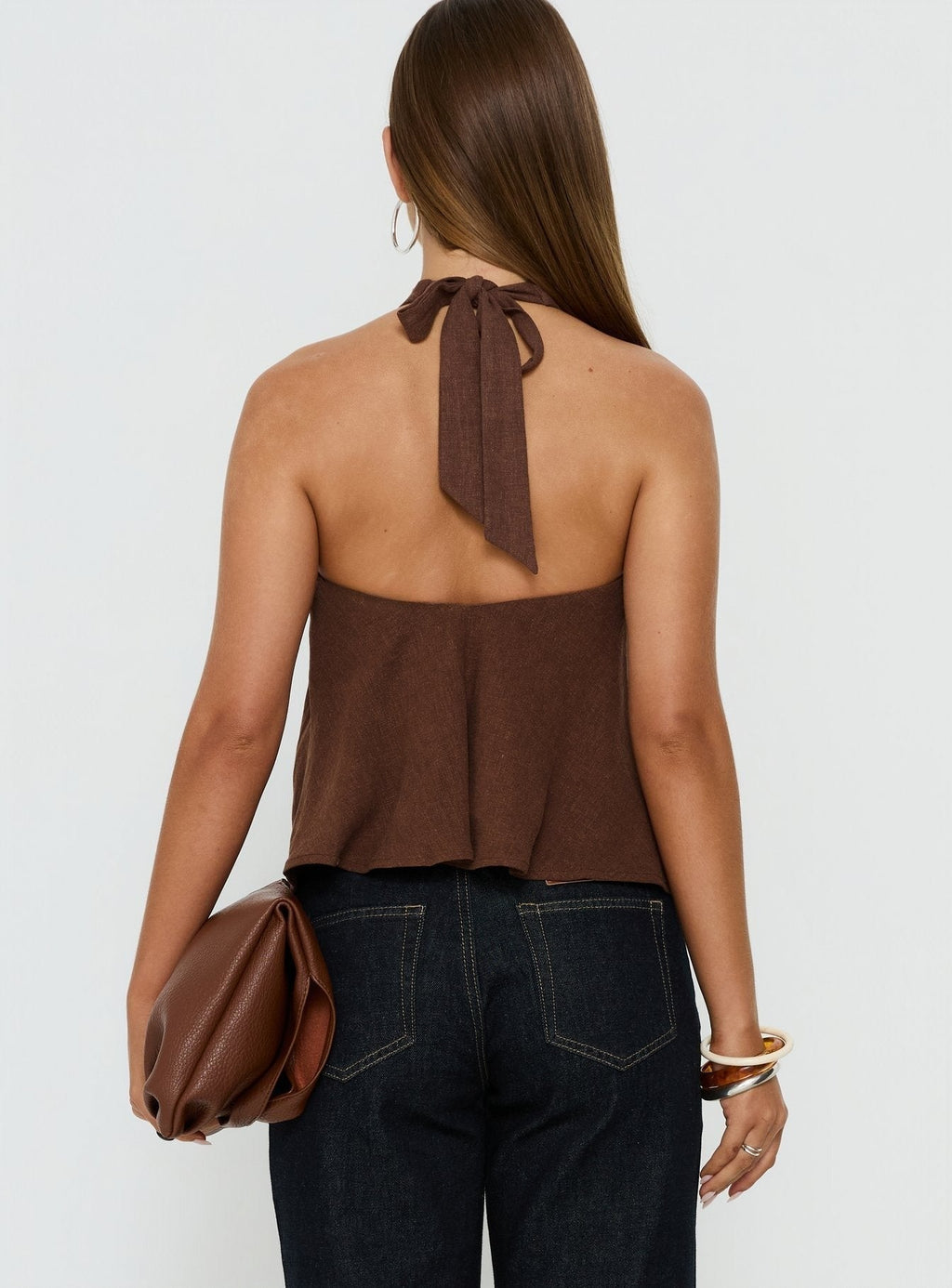 Aquaria Halter Linen Blend Top Chocolate