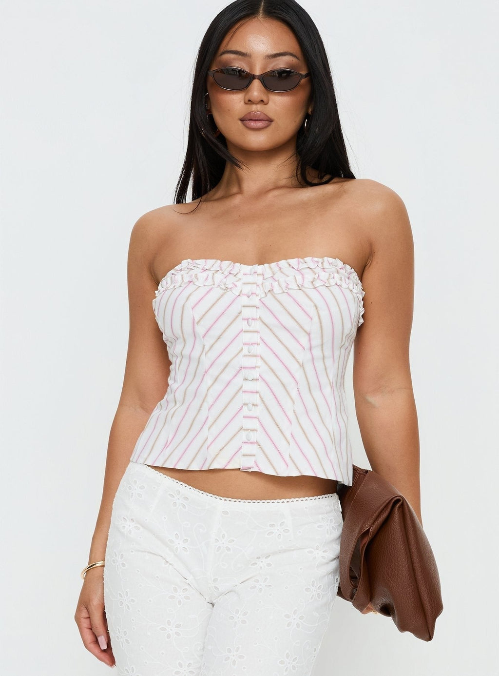 Mariele Strapless Frill Top Pink Stripe