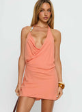 Party People Beaded Halter Mini Dress Orange