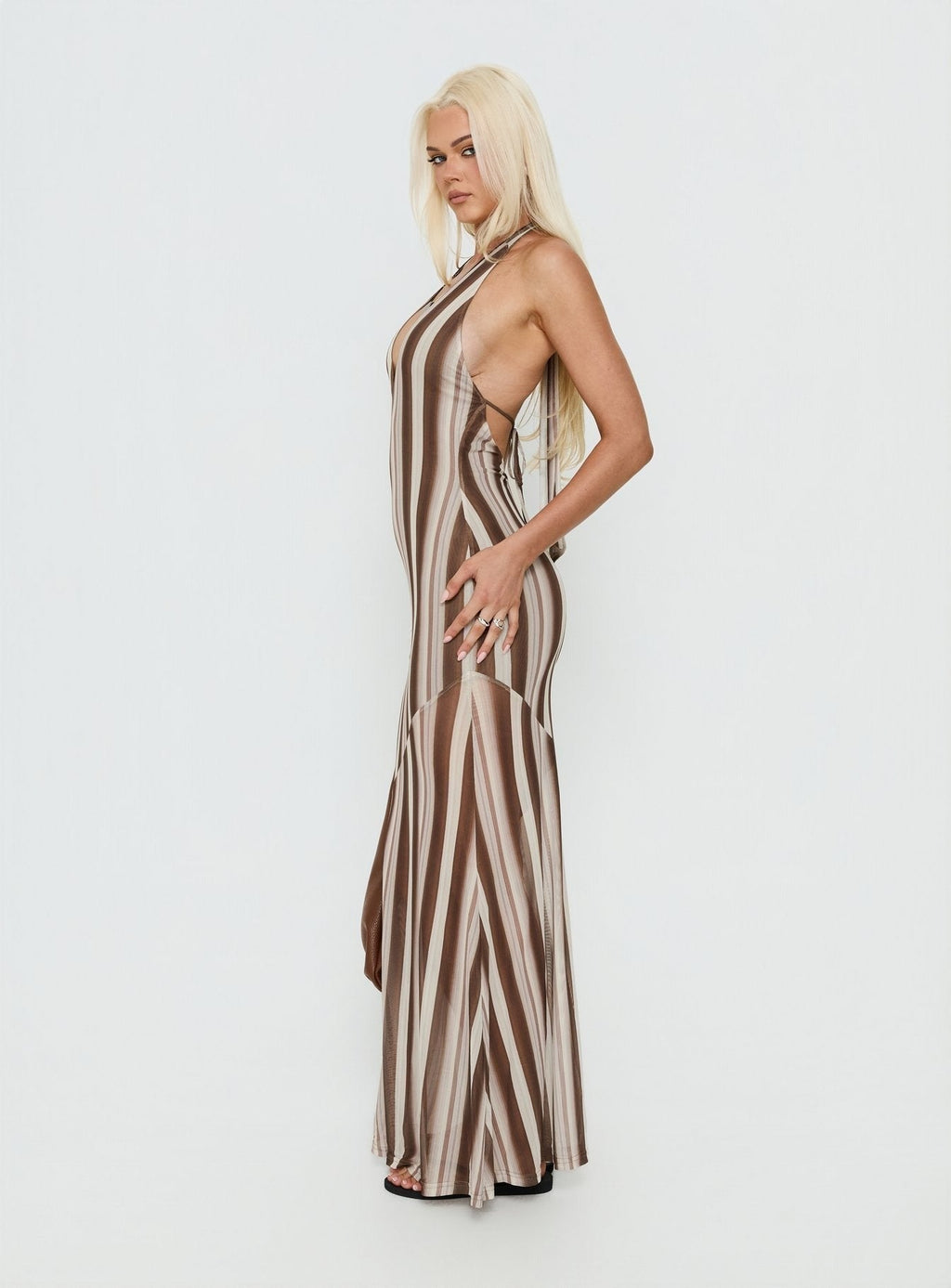 Oralee Halter Sheer Maxi Dress Multi Stripe