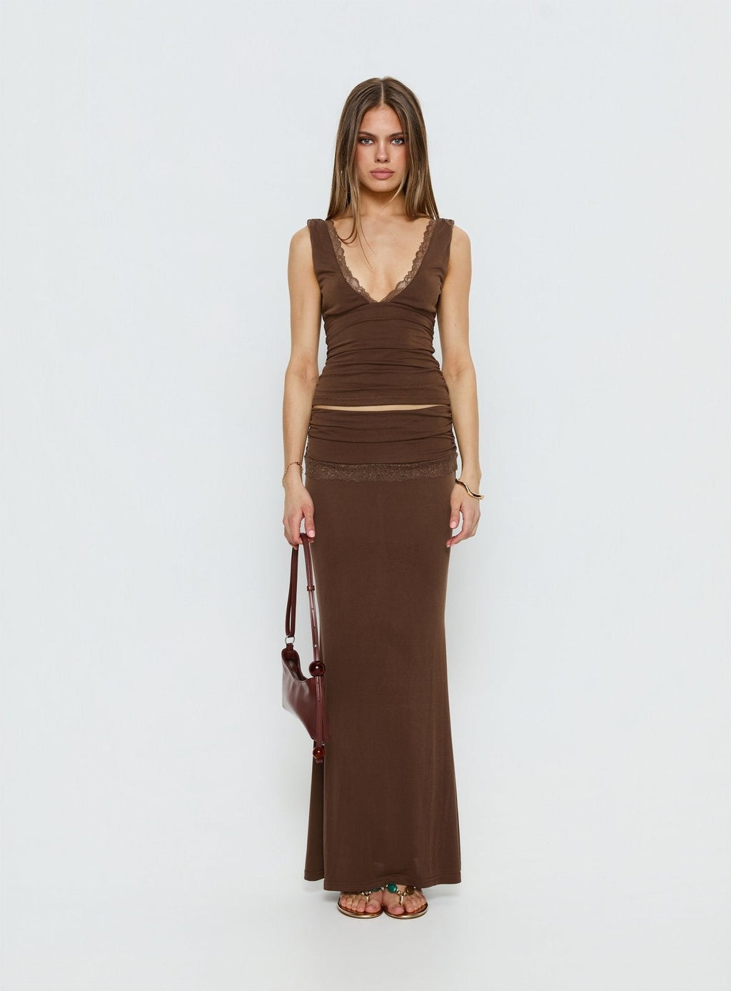 Zespri Lace Jersey Top Brown