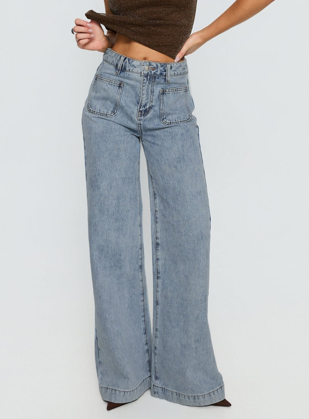 Goldie High Rise Wide Leg Pocket Jeans Light Wash