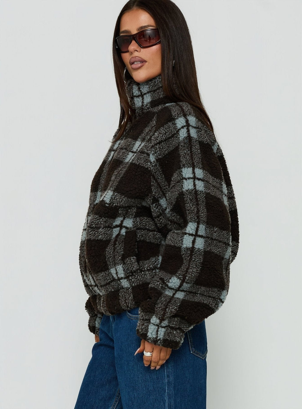 Volition Polar Fleece Jacket Brown / Blue Check