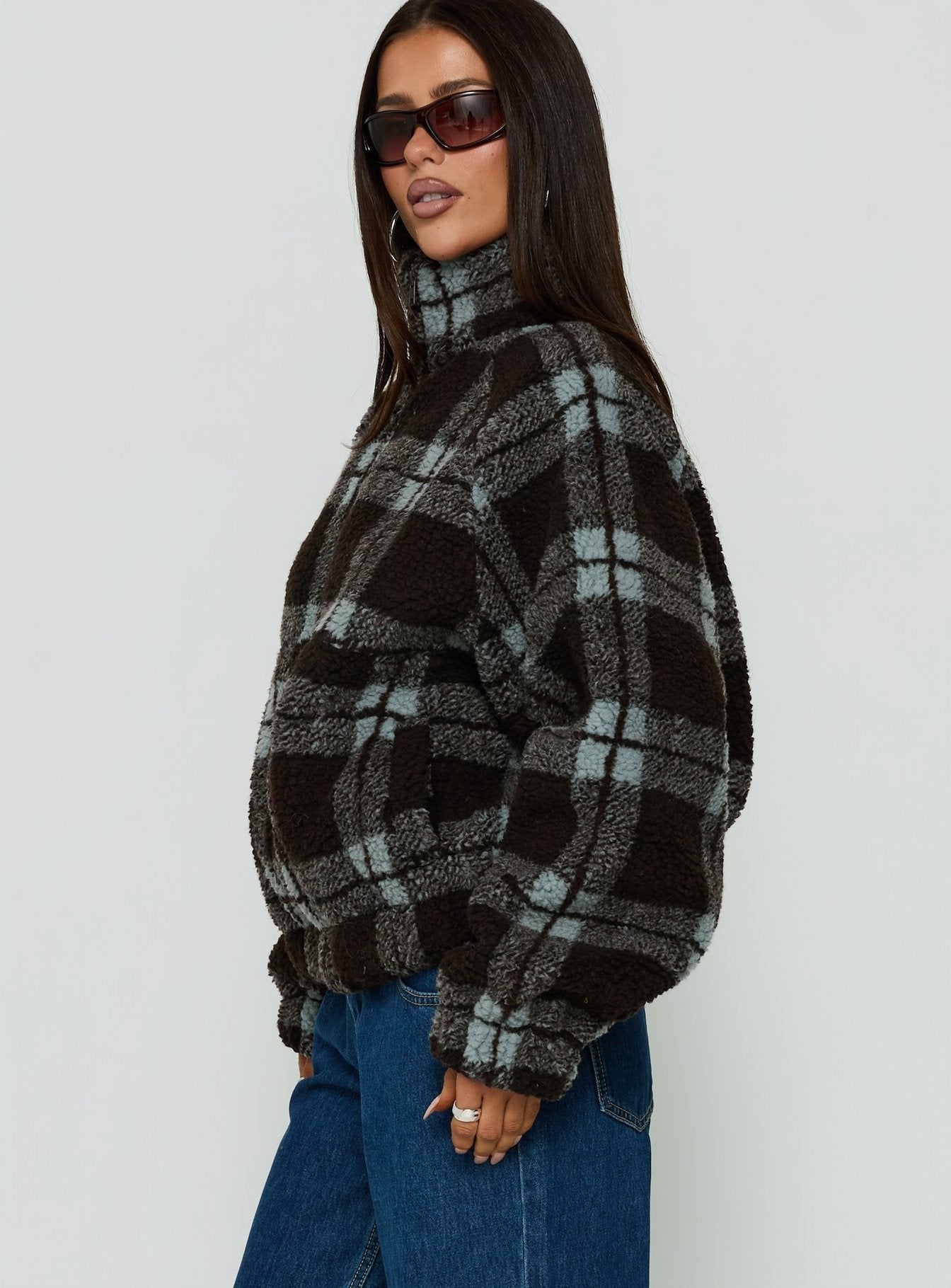 Volition Polar Fleece Jacket Brown / Blue Check