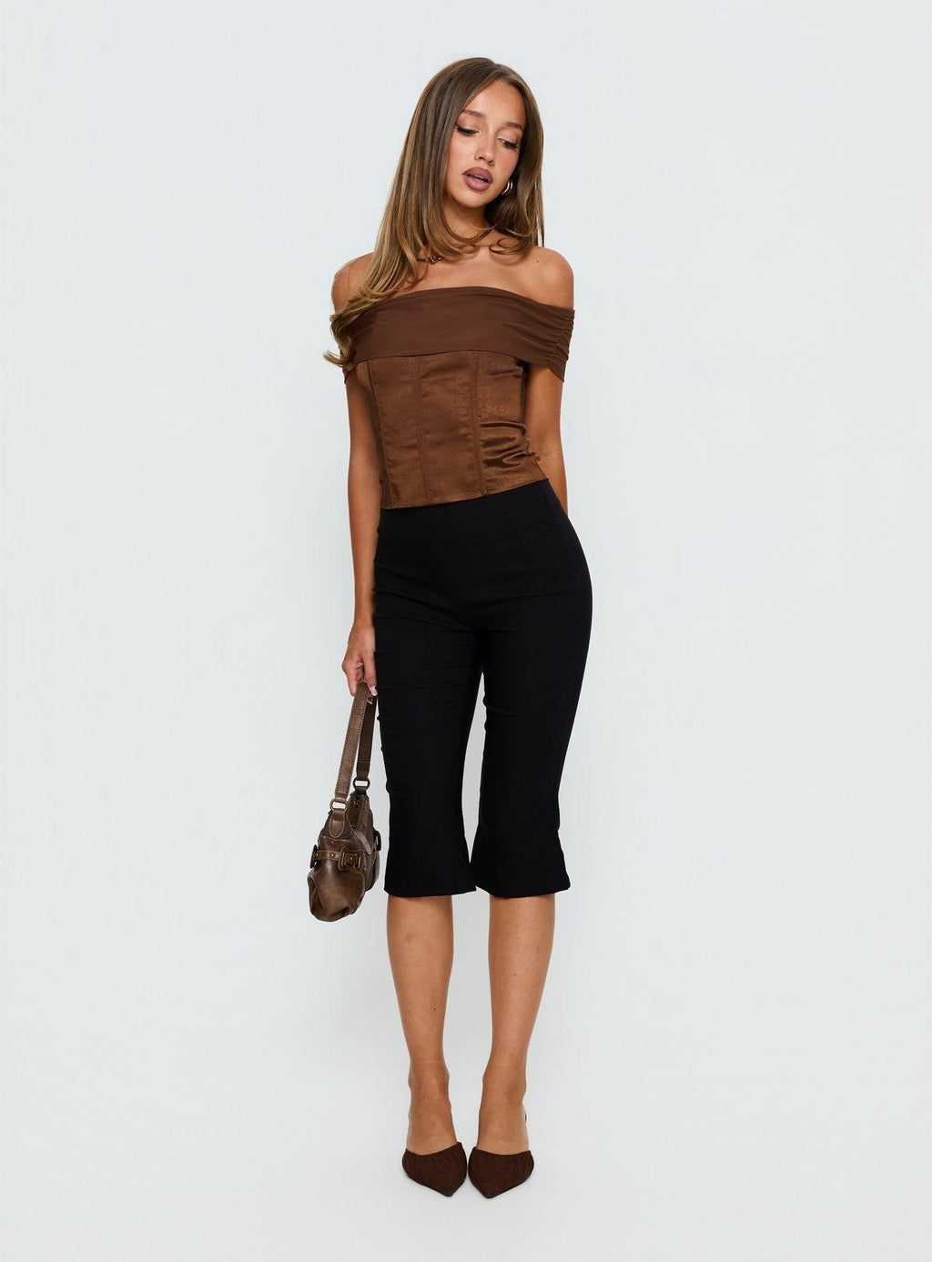 Kaari Off Shoulder Corset Top Chocolate