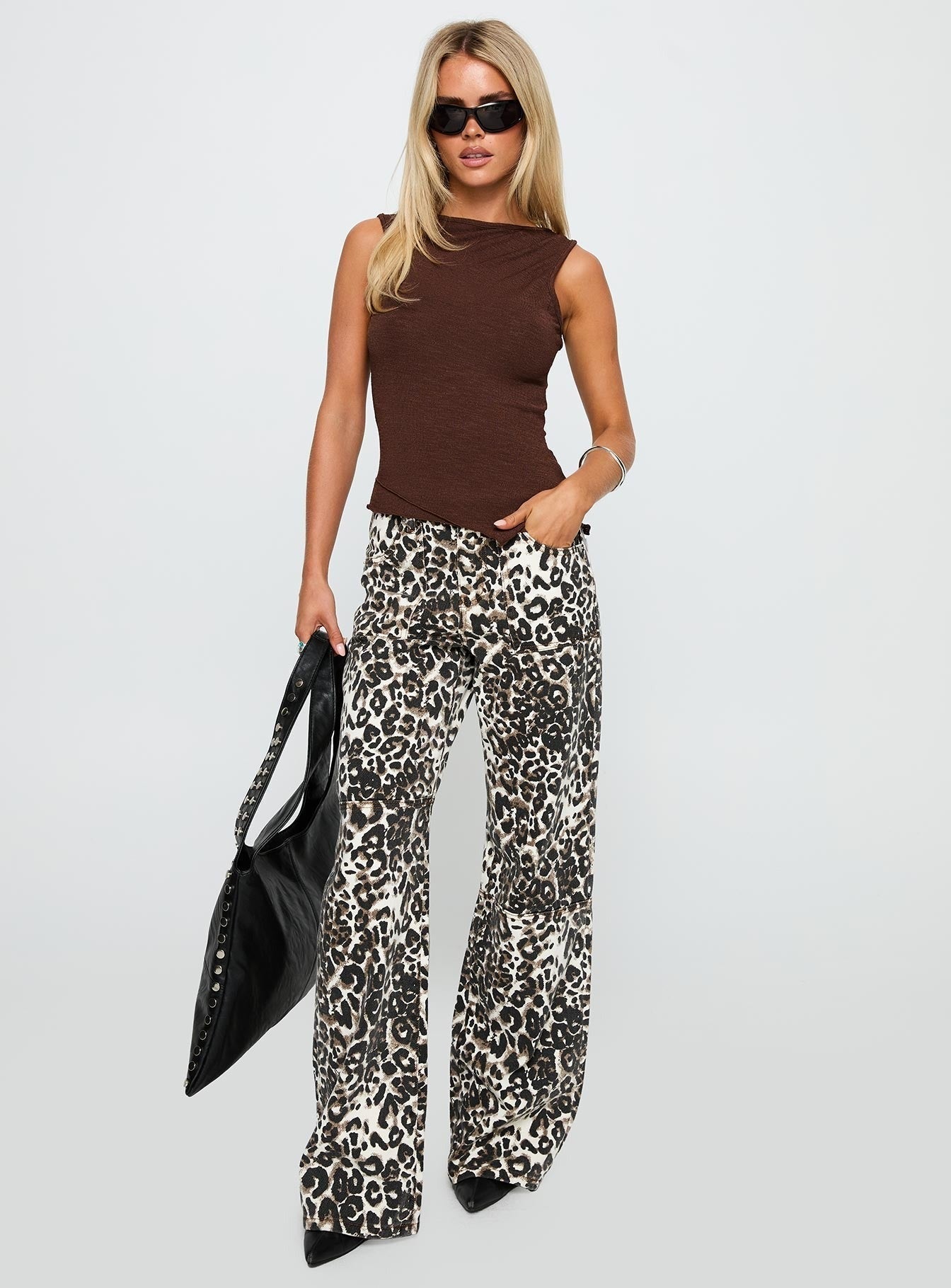 Wild Ride High Rise Wide Leg Cargo Jeans Leopard