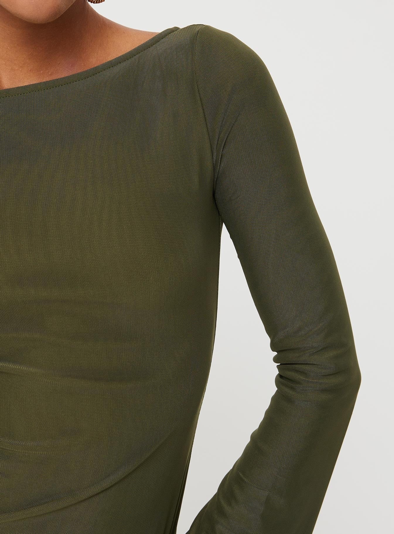Lukea Long Sleeve Mesh Mini Dress Olive