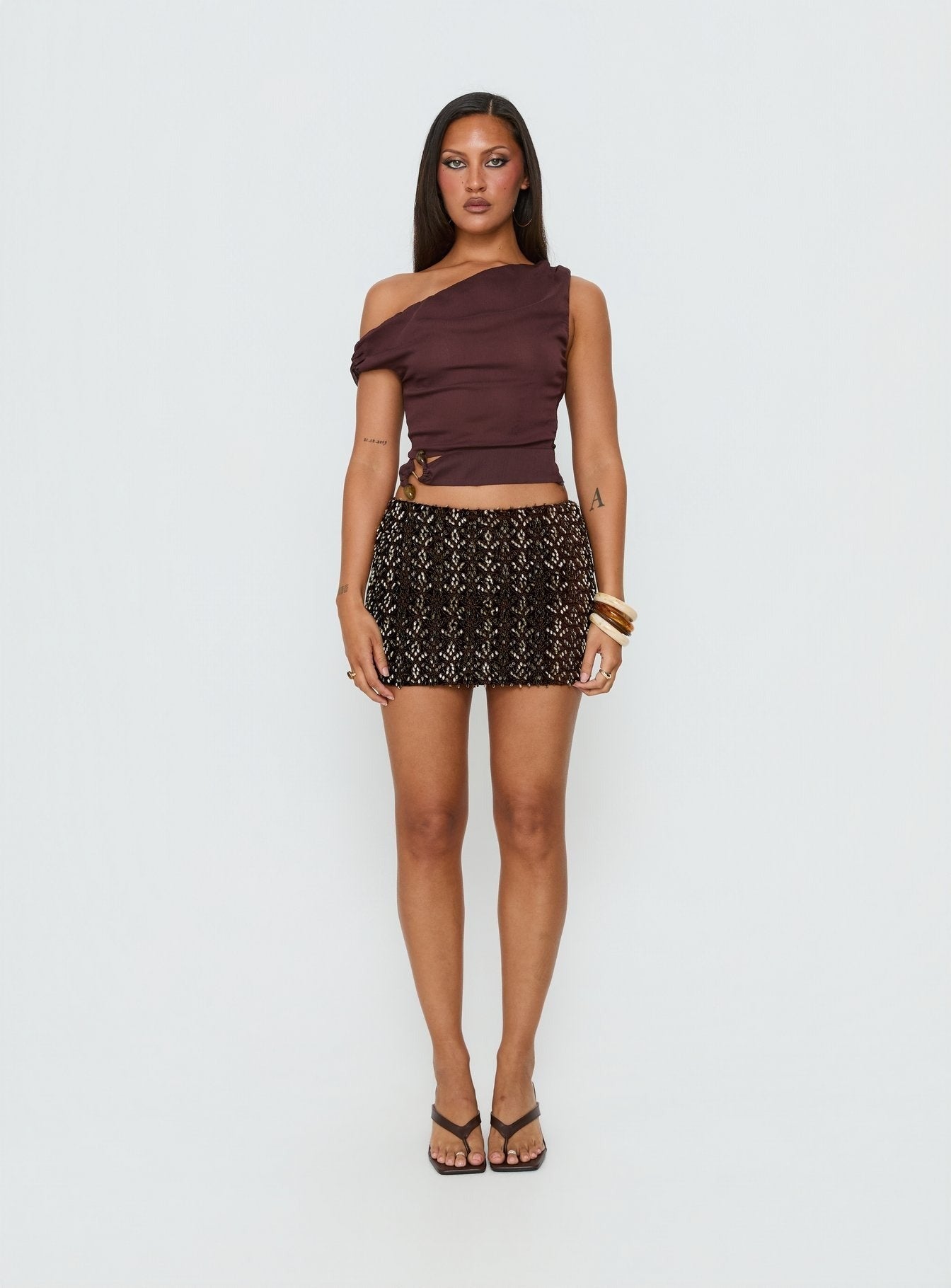 Zaraya Sequin Mini Skirt Brown