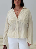 Life Begins Long Sleeve Lace Trim Top Cream Stripe Curve