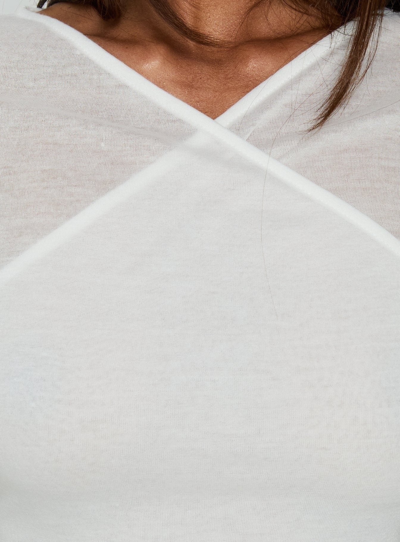 Deila Layered V Neck Long Sleeve Top White