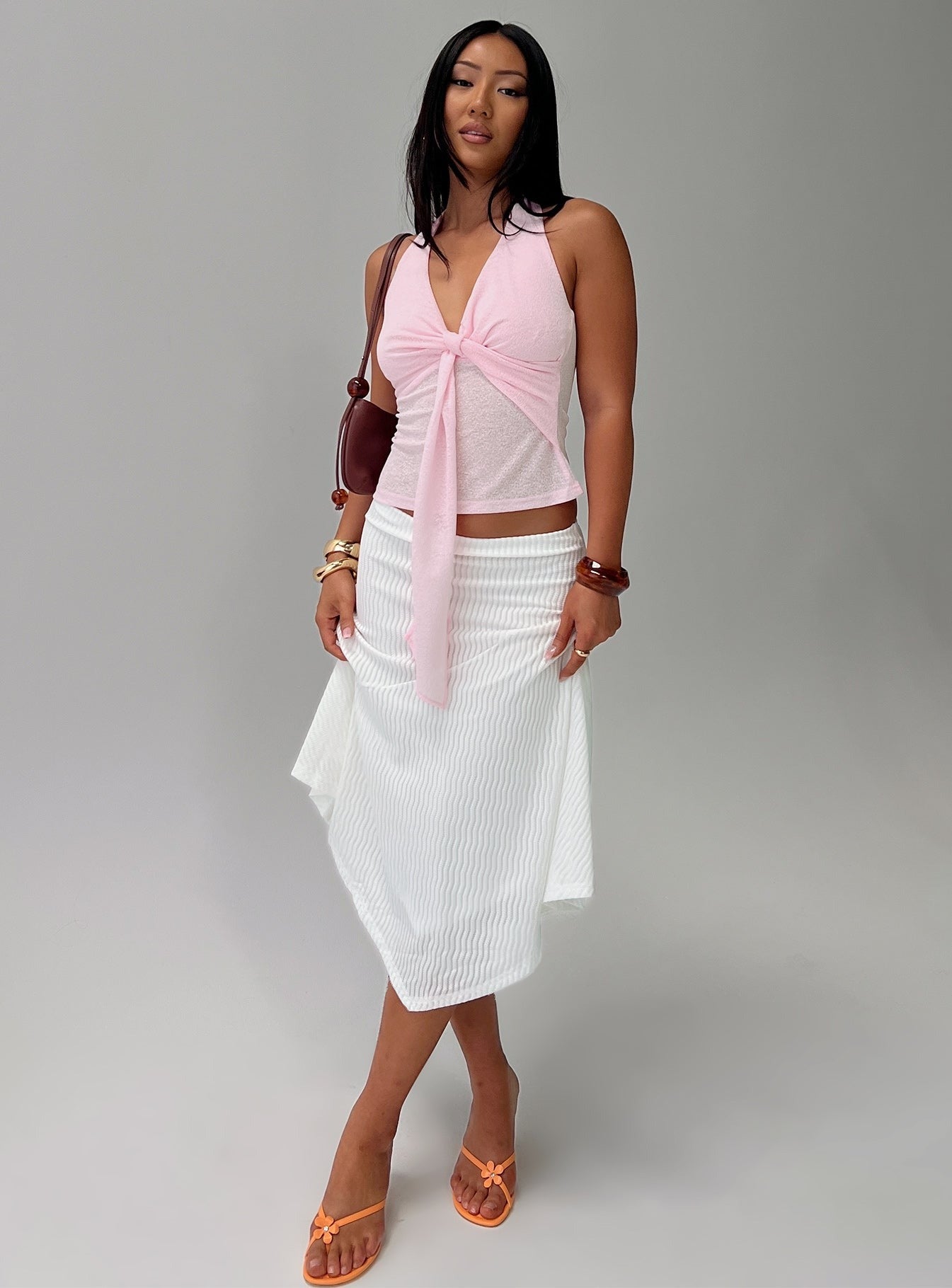 Shaylynn Tie Detail Halter Top Pink