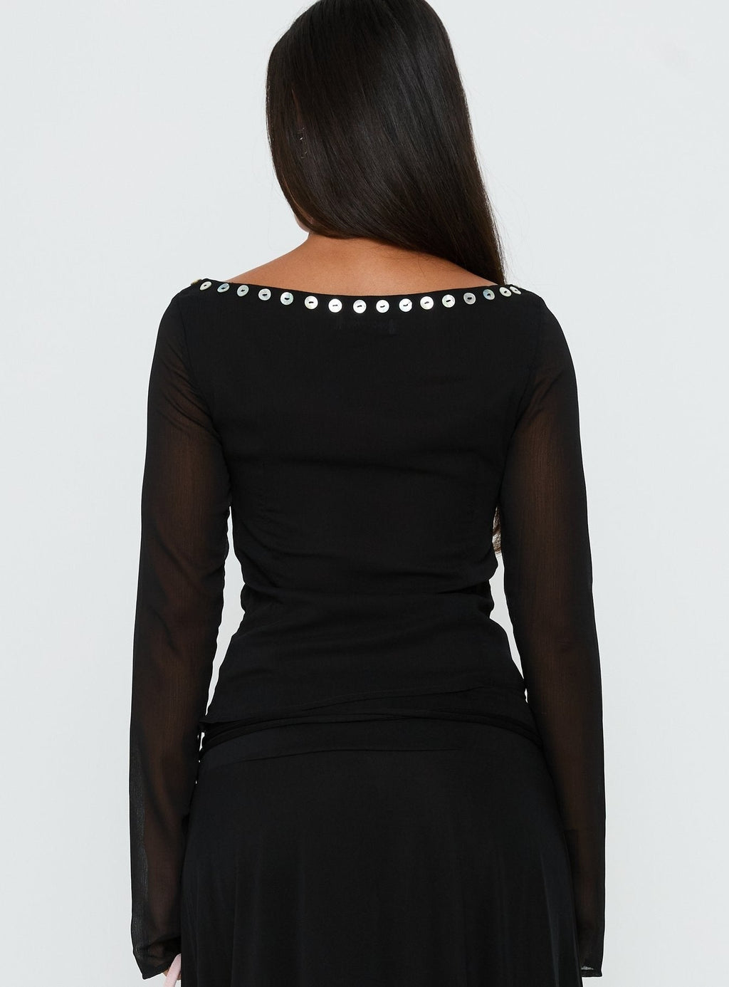 Novare Chiffon Long Sleeve Button Detail Top Black