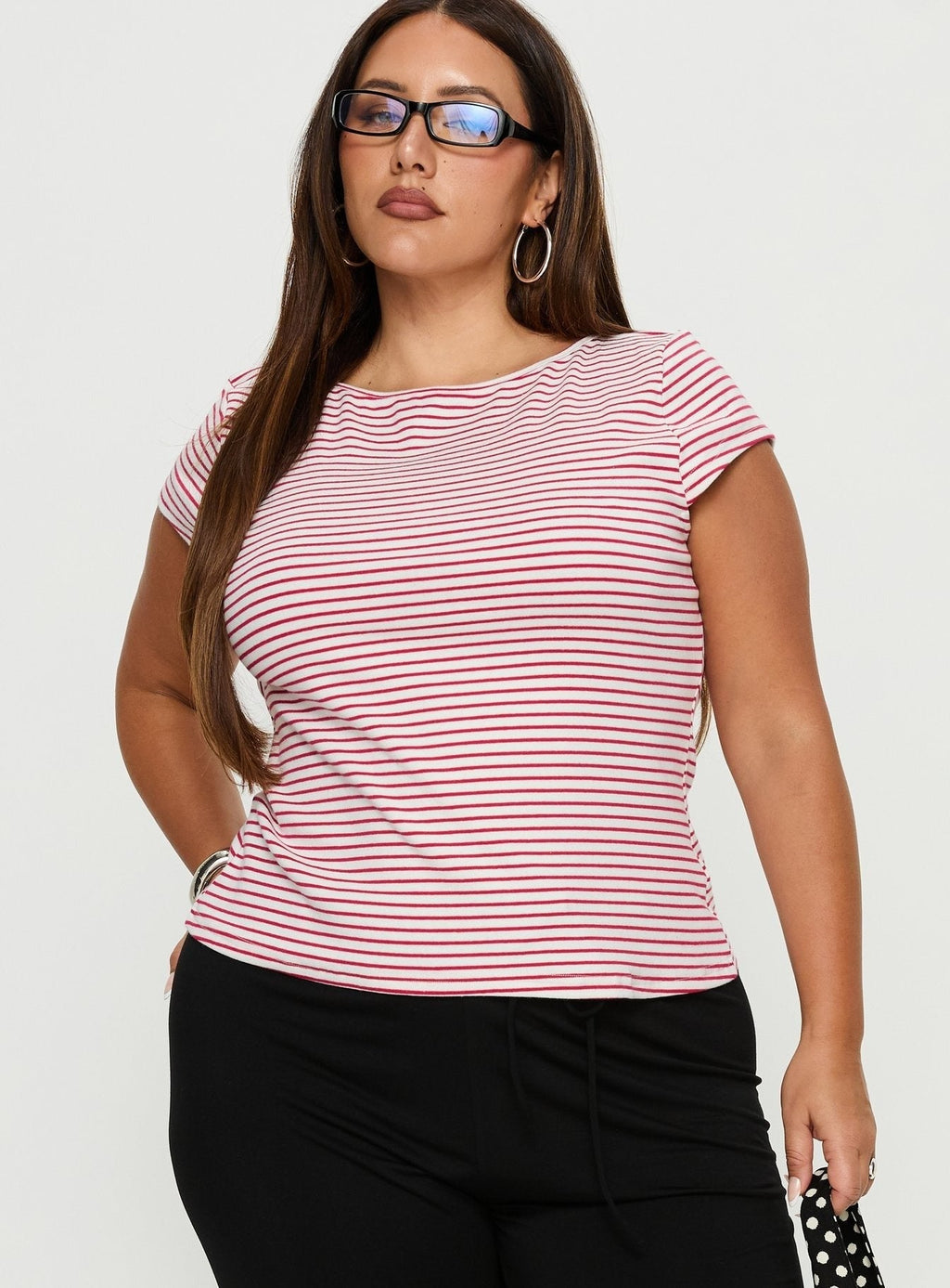 Drives Me Crazy Backless Top Red Stripe Curve
