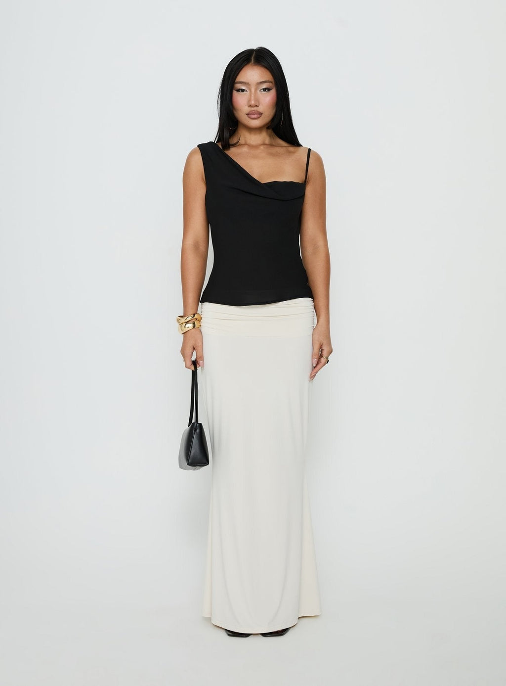 Winding Roads Layered Asymmetrical Top Black