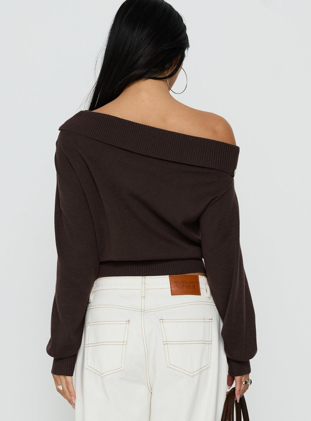 Kloud Off Shoulder Foldover Sweater Brown