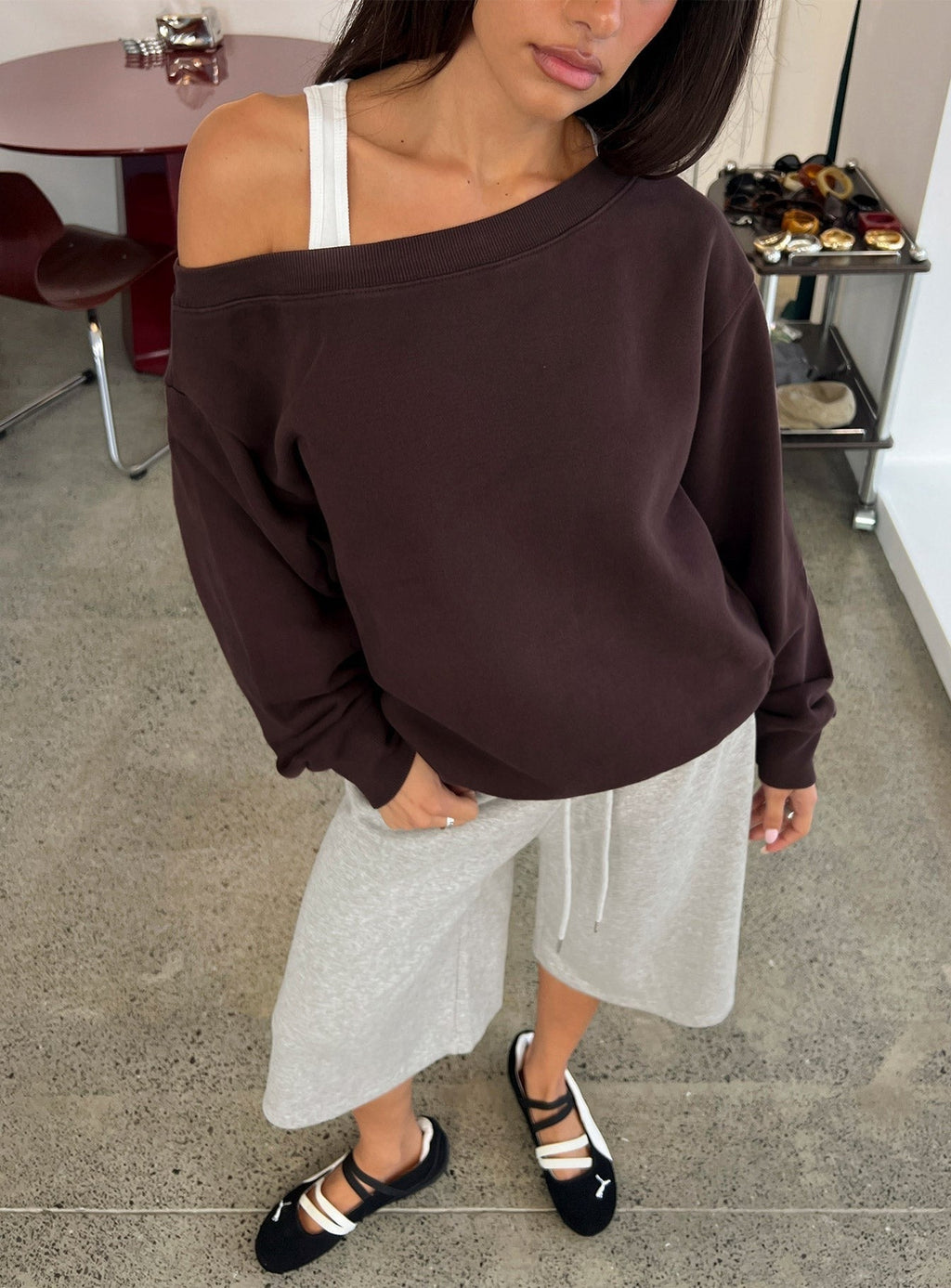 Wellness Off The Shoulder Jumper Brown