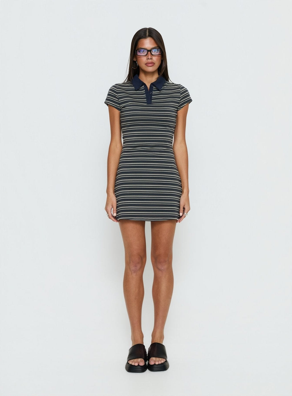 Britte Polo Shirt Mini Dress Navy Stripe