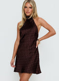 Primevere Halter Mini Dress Burgundy Polka Dot
