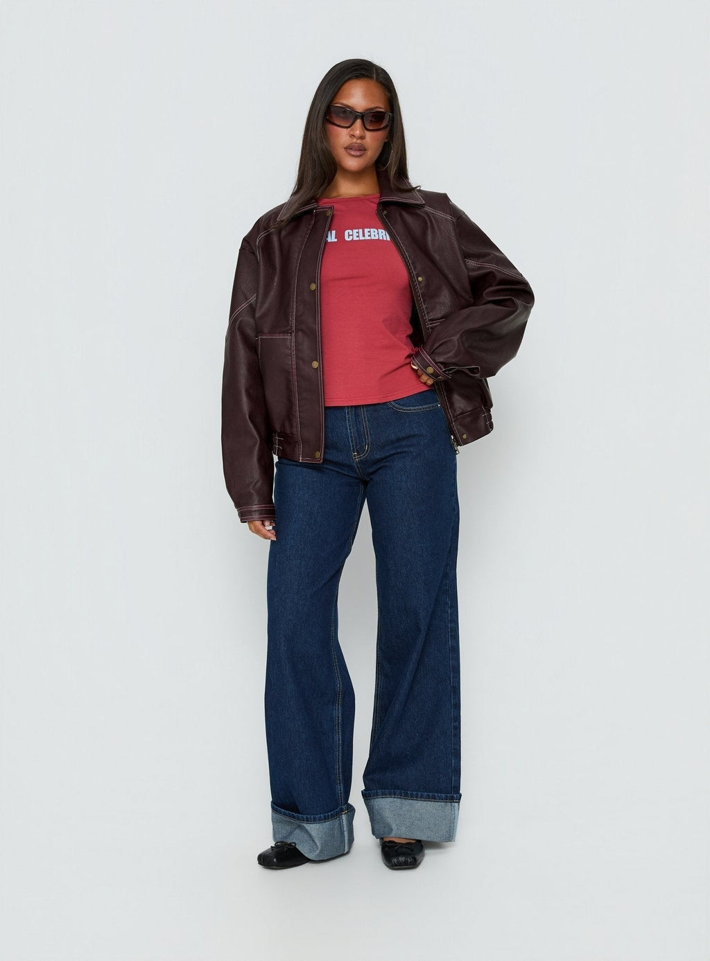 Jaxton Faux Leather Jacket Burgundy