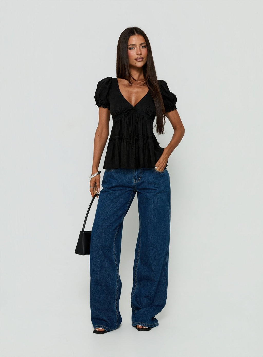 Kimberleigh Floaty Babydoll Top Black