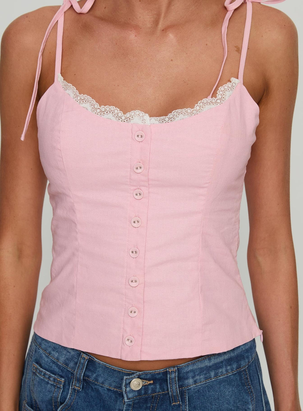 Dalanie Tie Strap Top Dusty Pink