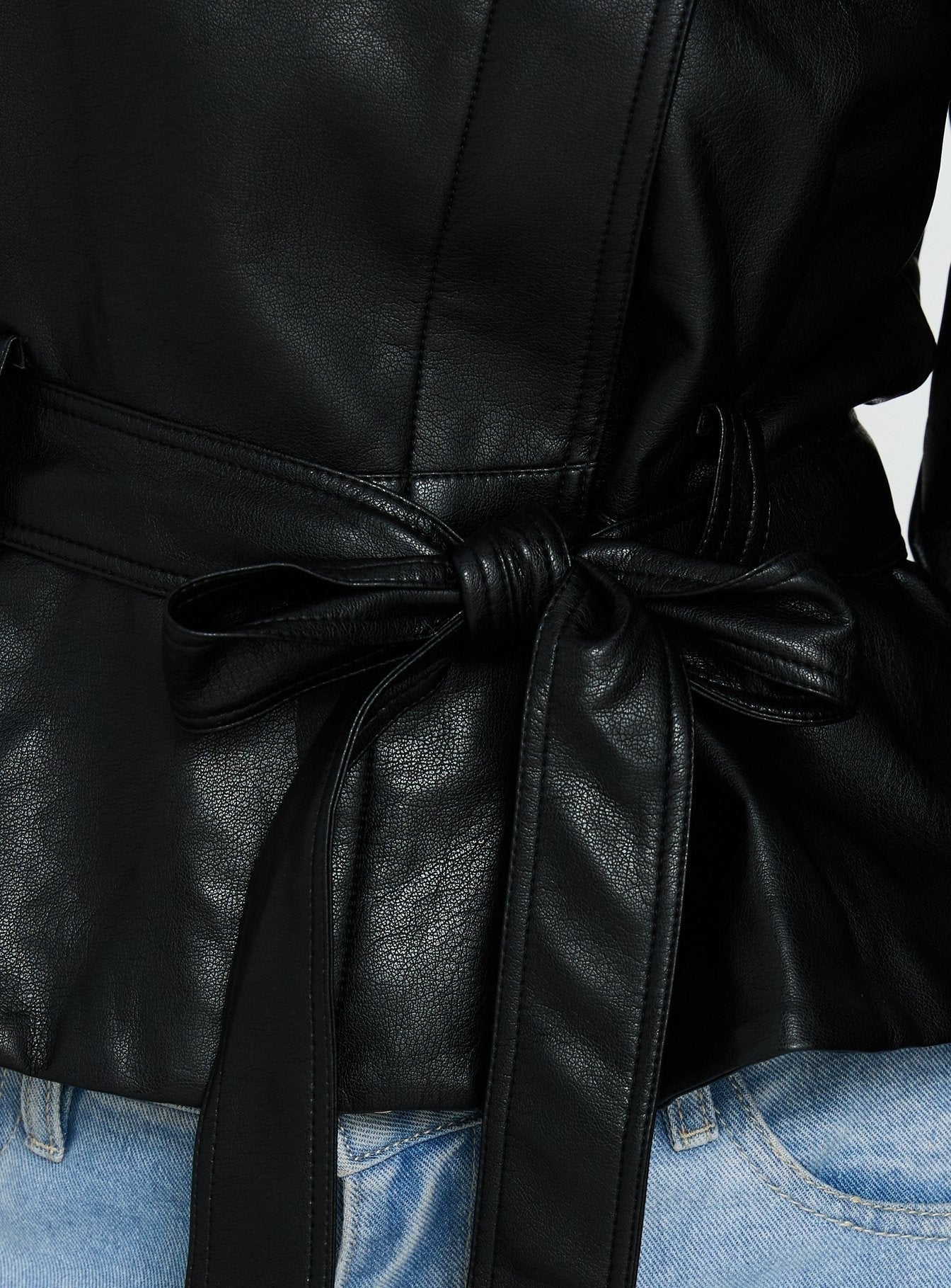 Authenticity Wrap Faux Leather Jacket Black