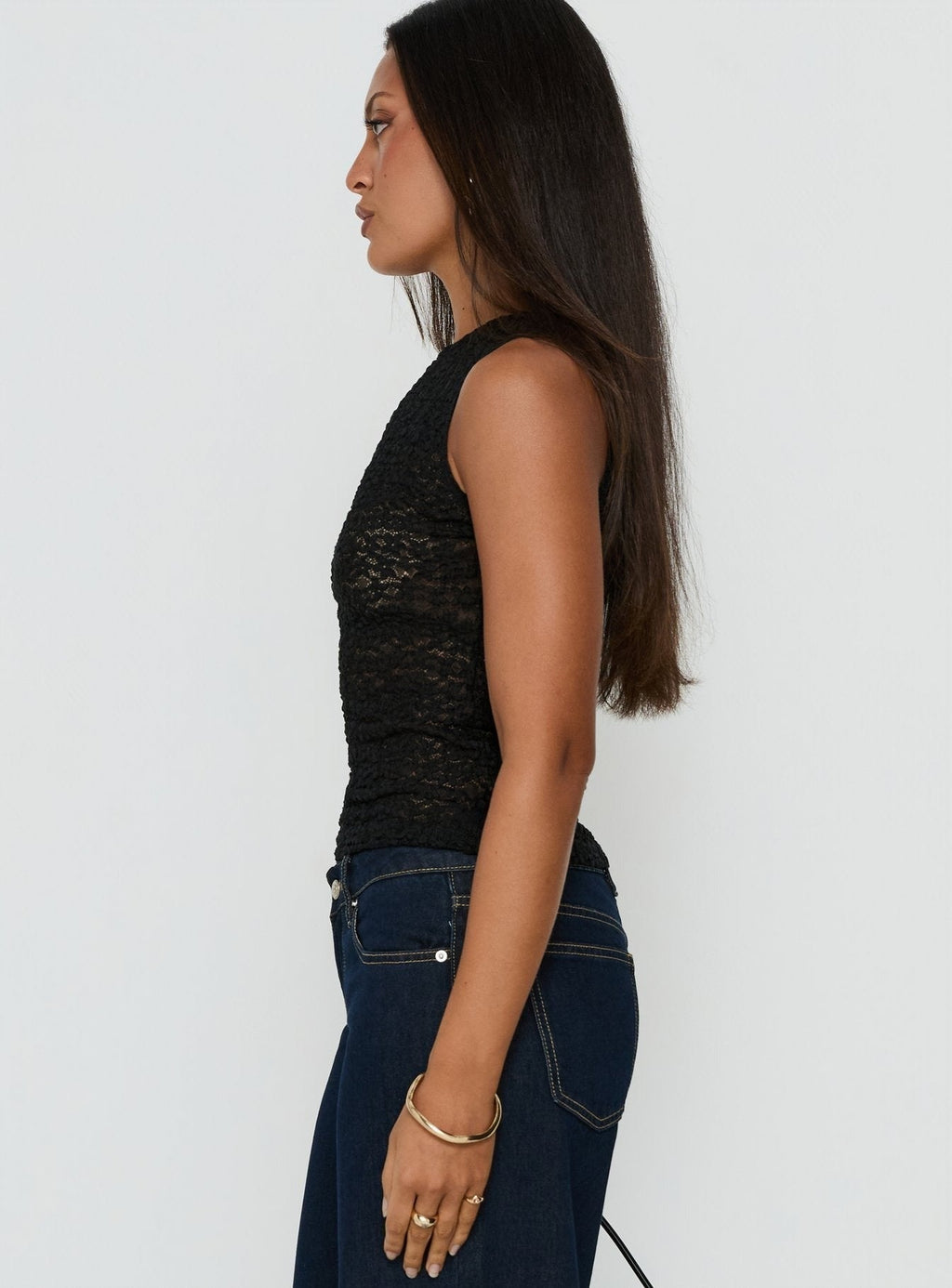 Eyla Sheer One Shoulder Top Black
