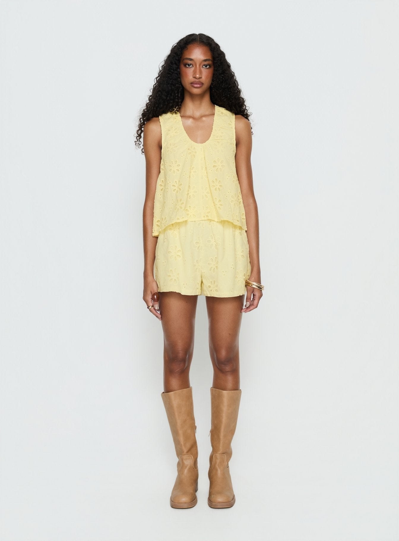 Lindey Embroidered Sleeveless Top Yellow