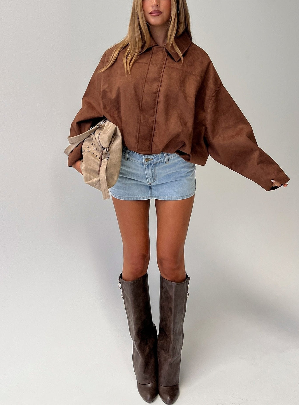 Enlightened Faux Suede Bomber Jacket Caramel