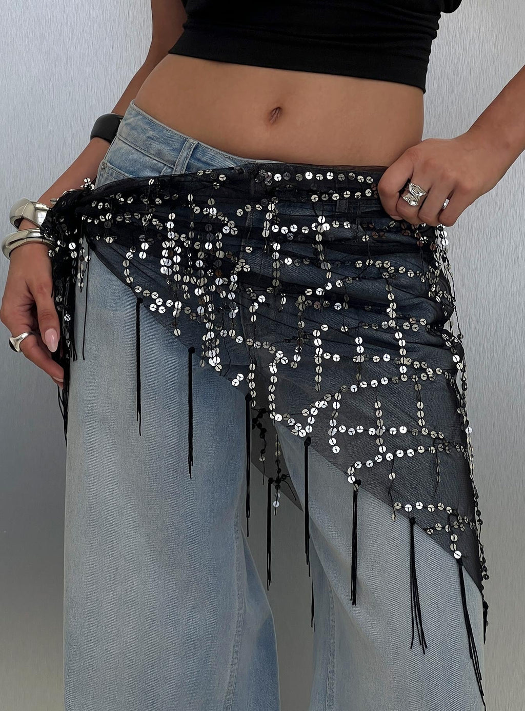 Eager Heart Sarong Sequin Black / Silver