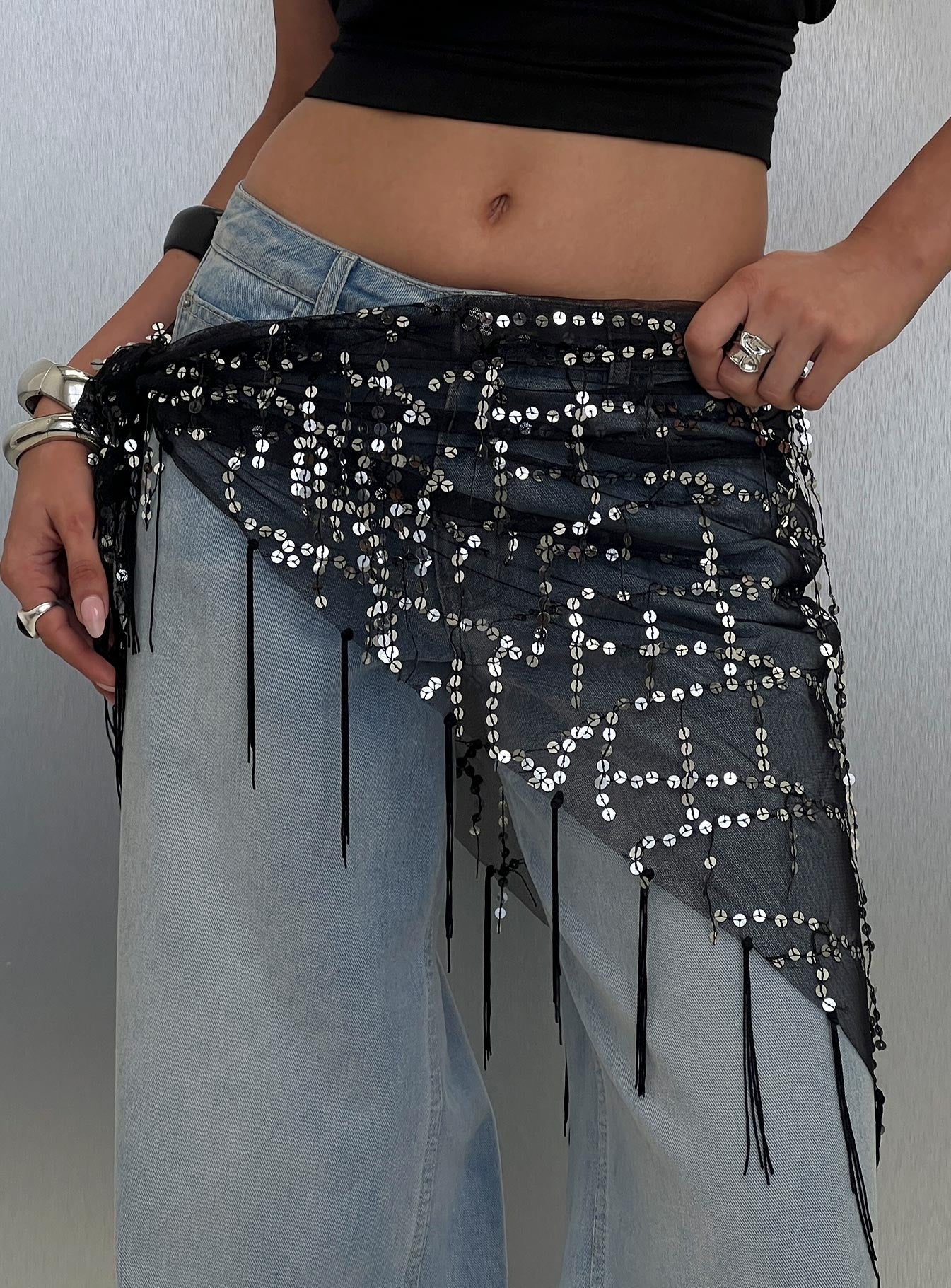 Eager Heart Sarong Sequin Black / Silver
