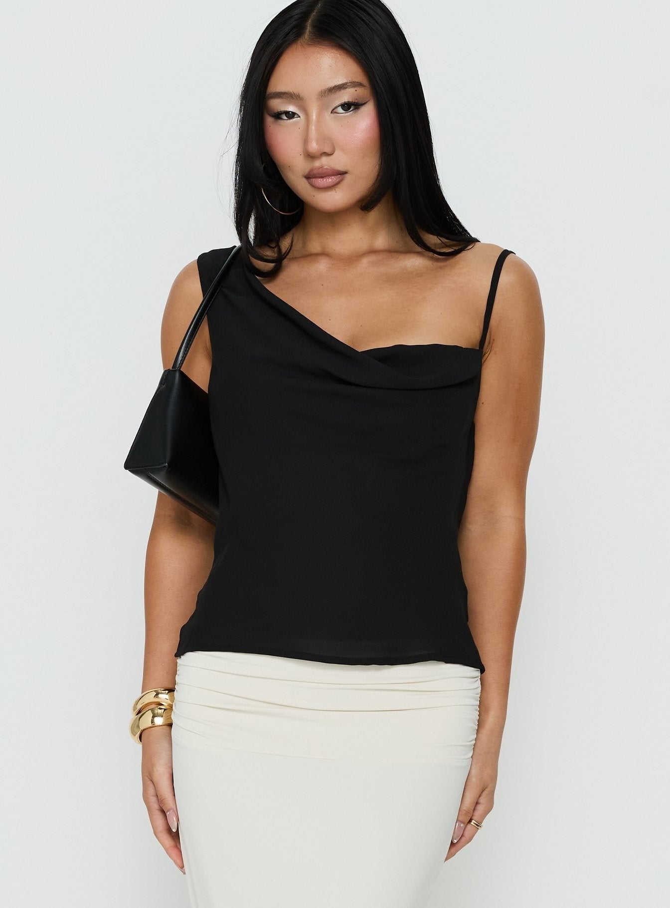 Winding Roads Layered Asymmetrical Top Black
