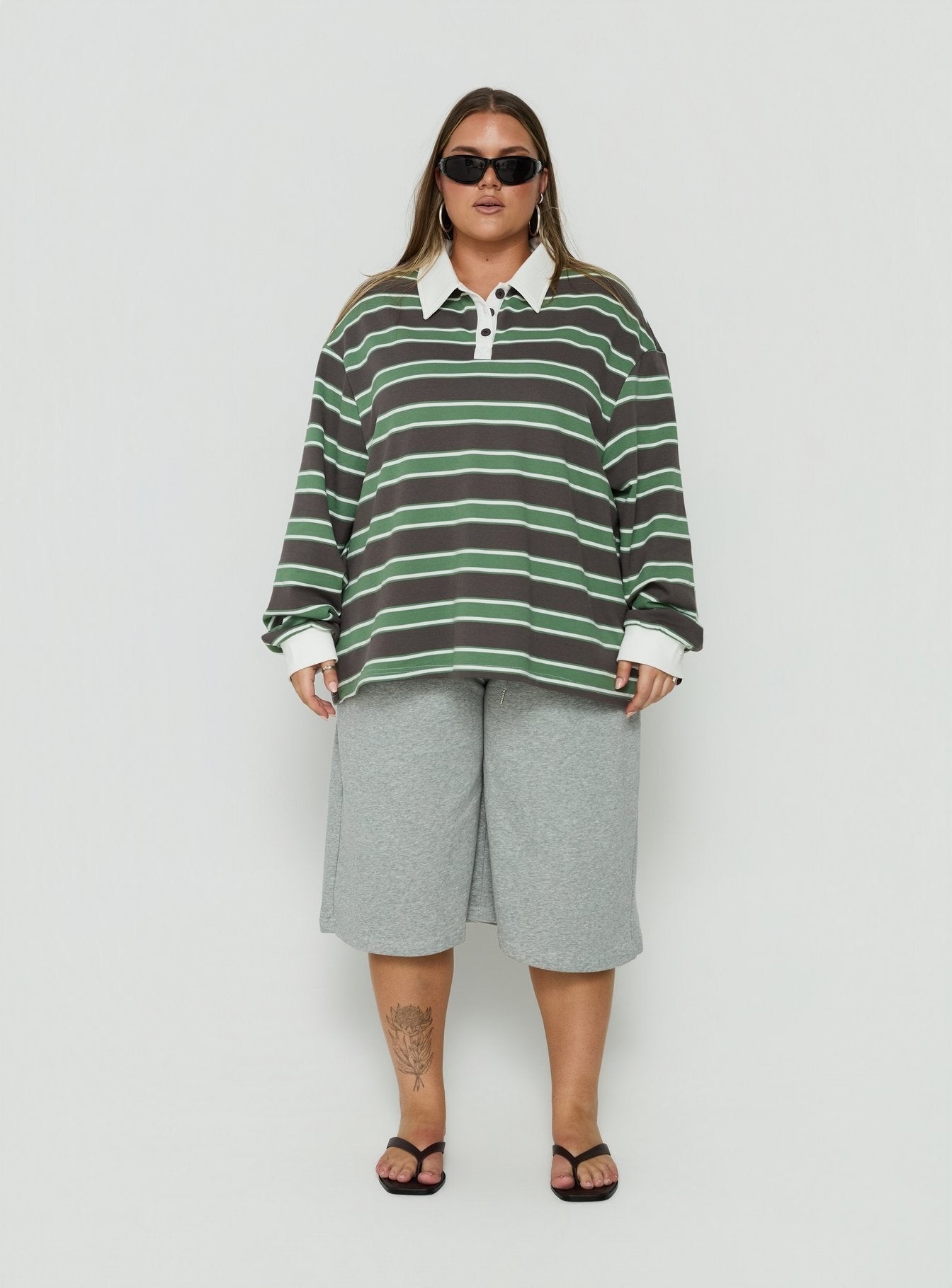 Tycen Polo Rugby Jumper Green / Grey Stripe Curve