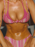 Melesa Layered Halter Bikini Top Pink Stripe