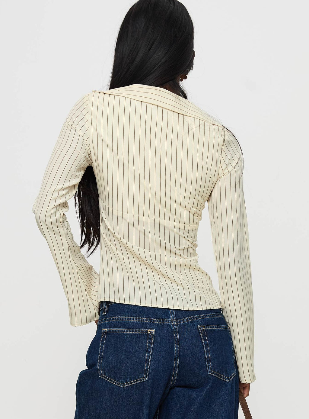 Life Begins Long Sleeve Lace Trim Top Cream Stripe