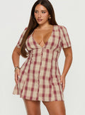 Twist of Fate V Neck Mini Dress Plaid Curve