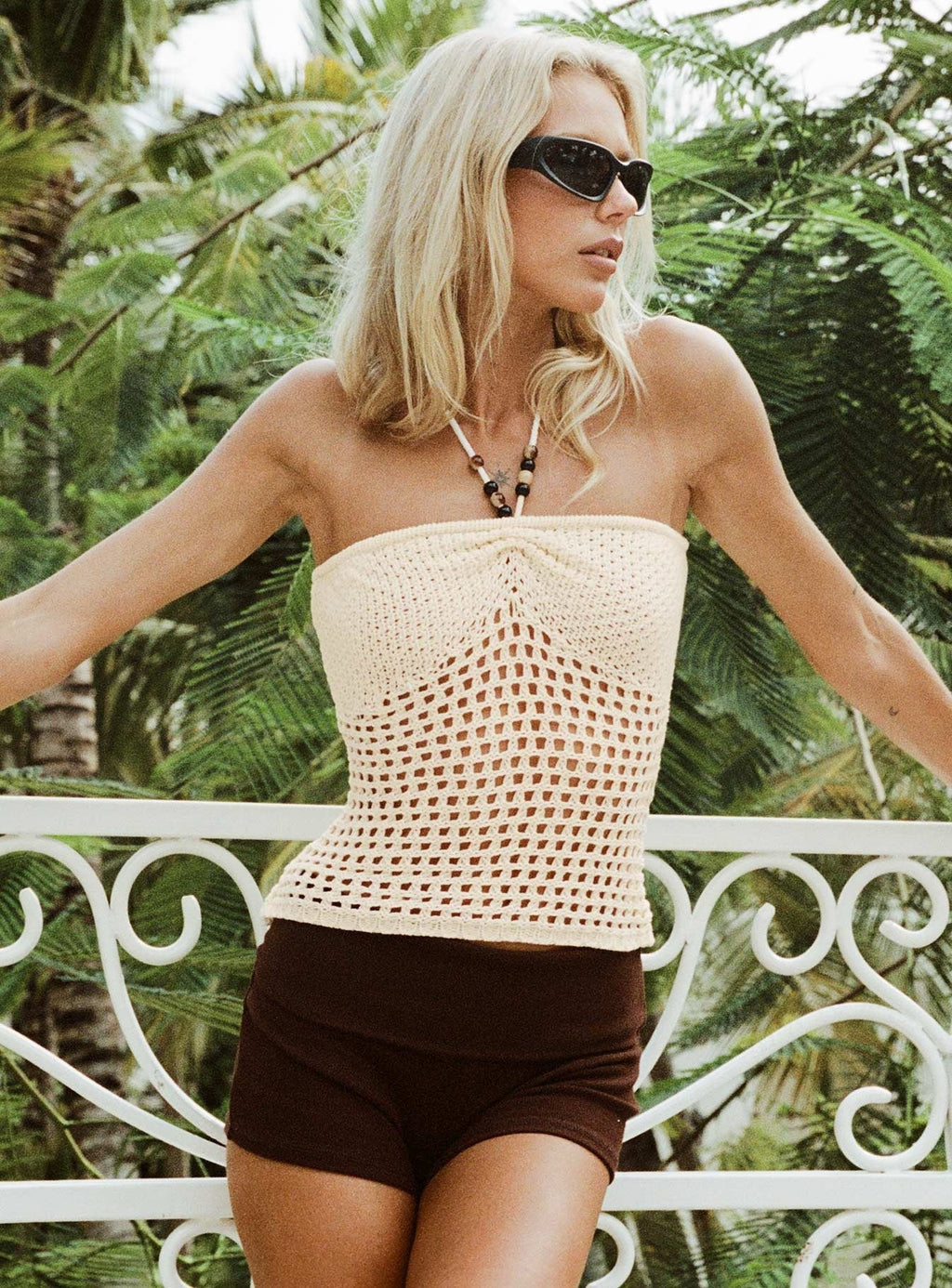 Seilana Halter Crochet Top Cream