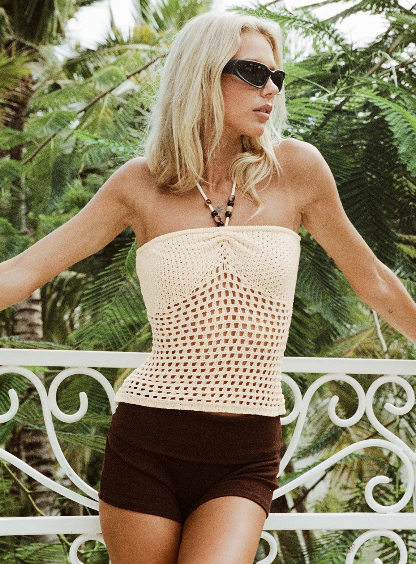 Seilana Halter Crochet Top Cream