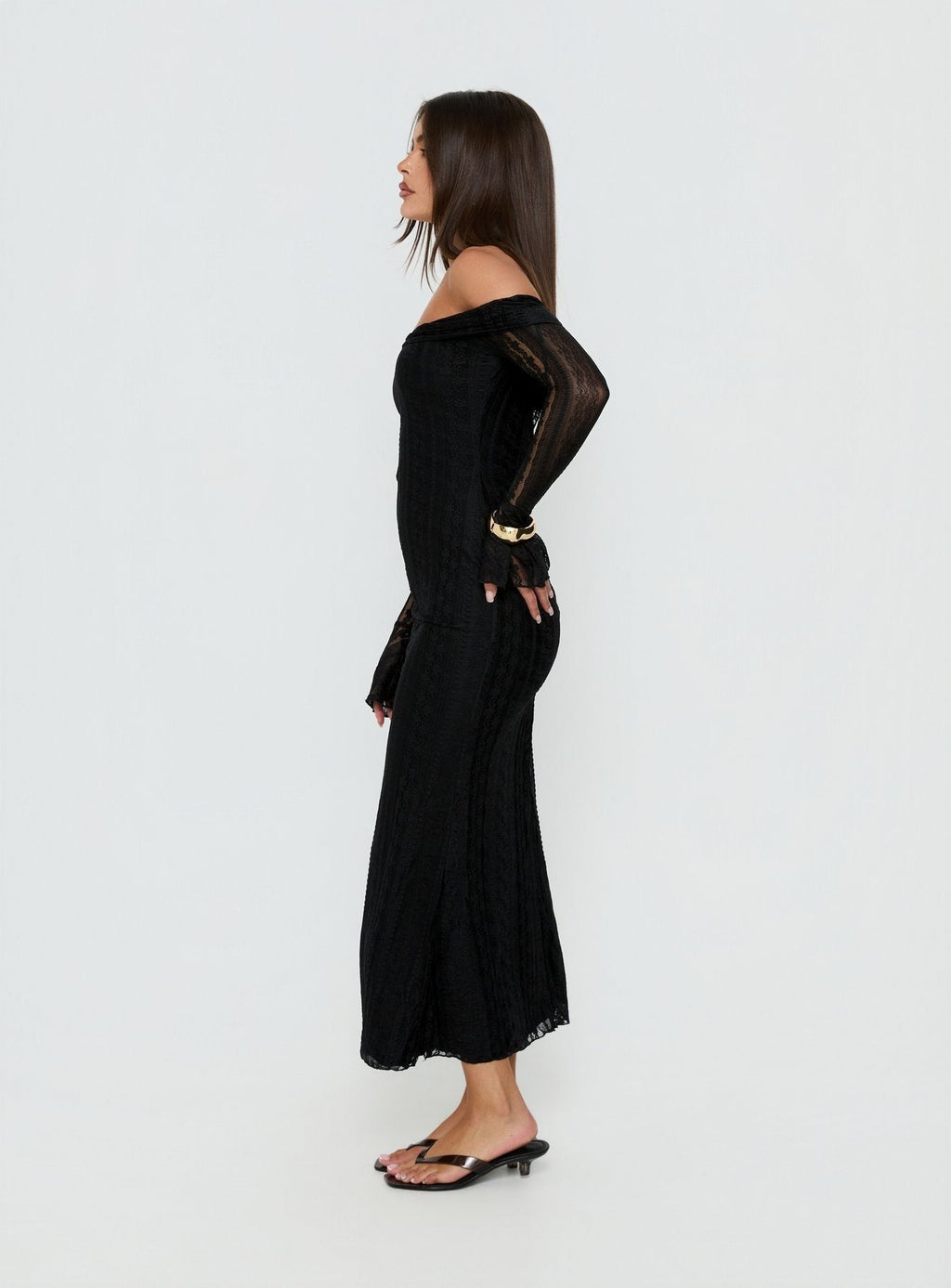 Perdita Long Sleeve Lace Maxi Dress Black
