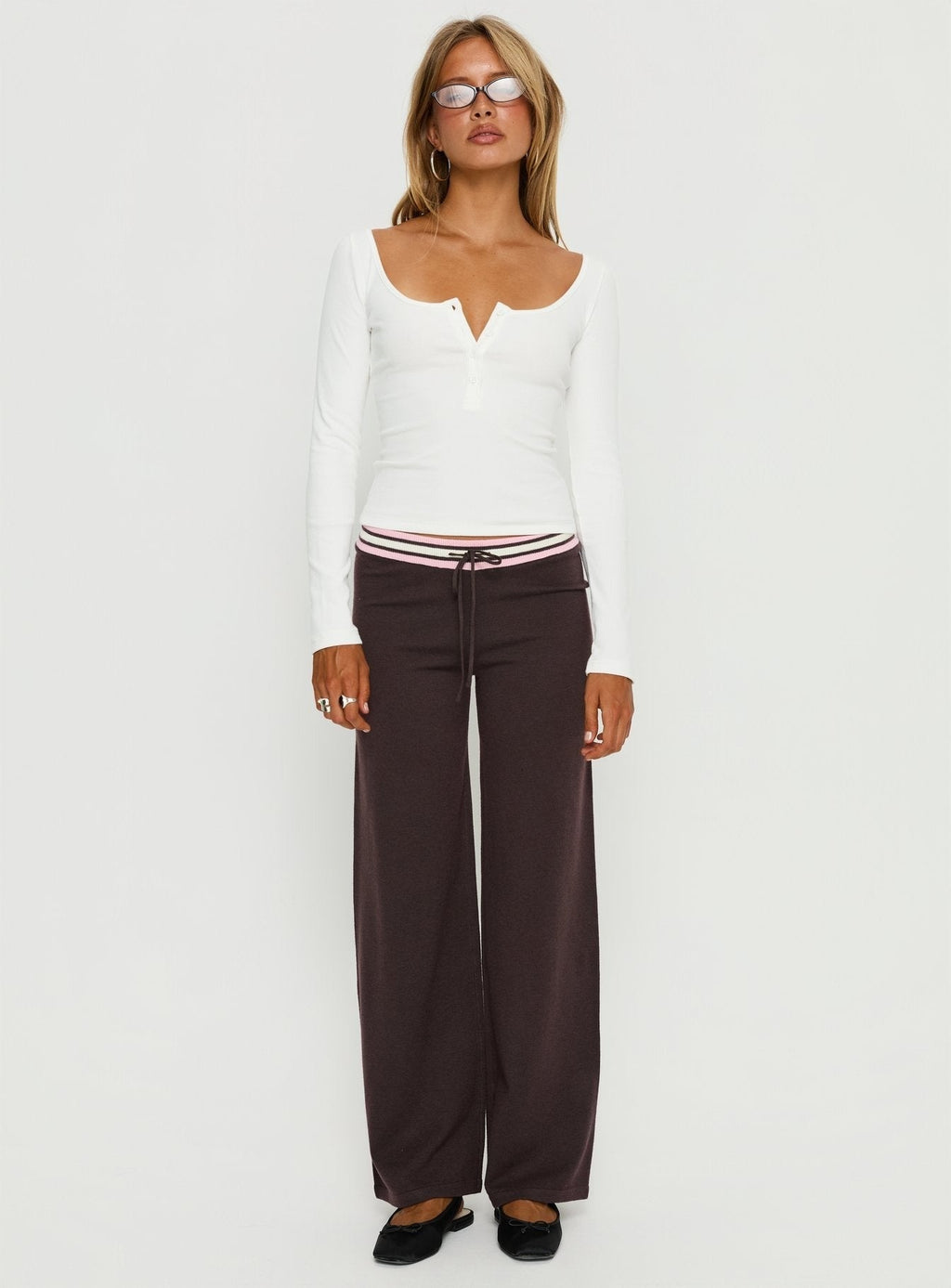 Felisha Low Waist Knit Pants Brown