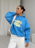 Princess Polly Hoodie Sweatshirt Bubble Text Blue / Yellow