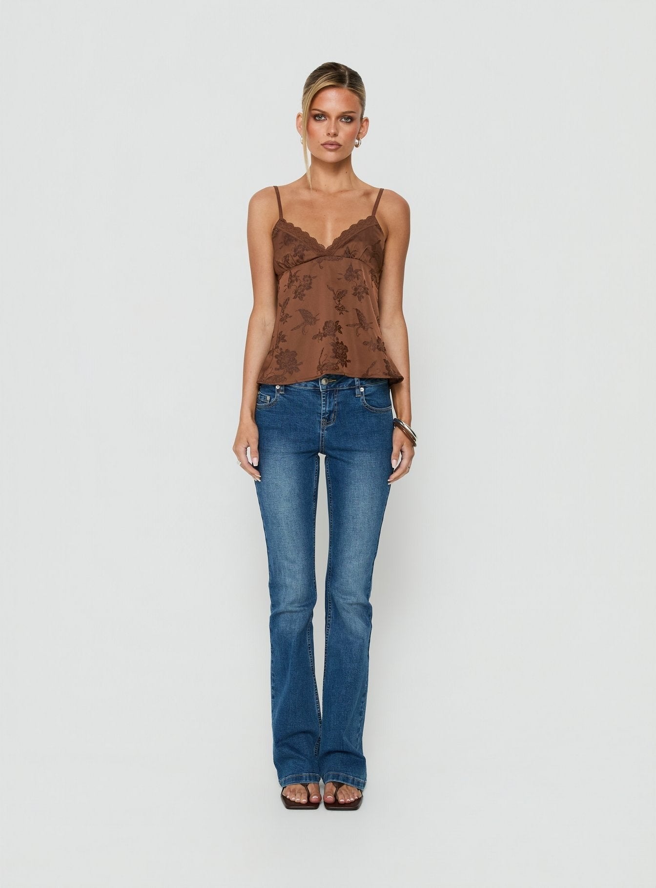 Had Me At Hello Lace Trim Floral Detail Top Chocolate